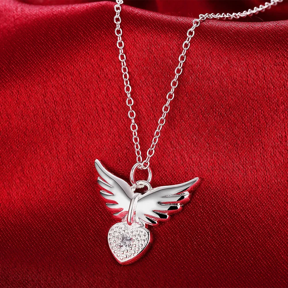 Elegante Herzflügel-Zirkon-Halskette für Damen – 925 Sterling Silber Kette mit 18-Zoll Herz-Flügel-Anhänger für Weihnachten, Hochzeit, Jahrestag & Romantische Geschenke