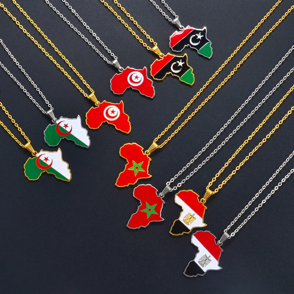 3CM Afrika-Landkarten-Halskette – Edelstahl-Anhänger für Algerien, Marokko, Ägypten, Tunesien & Libyen, Unisex Schmuck