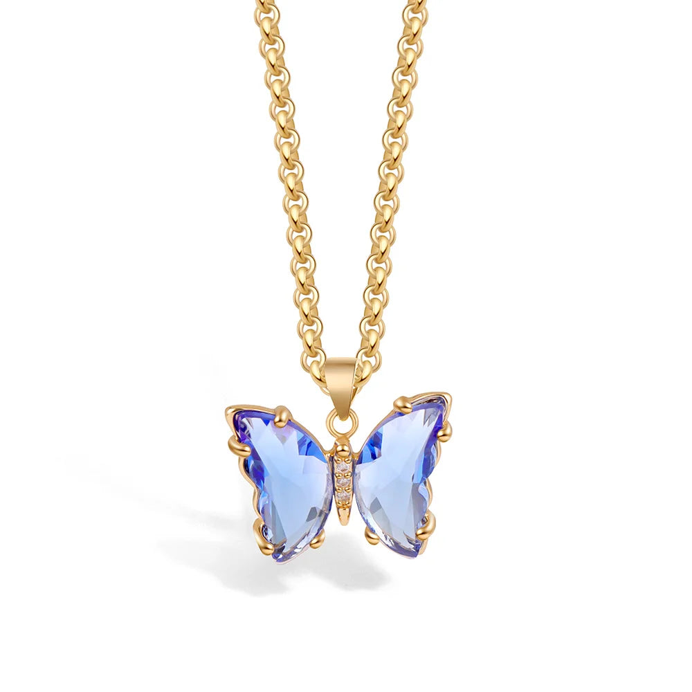 Bunte Schmetterlings-Halskette mit Glaskristallen – Eleganter Anhänger-Schmuck für Damen & Mädchen