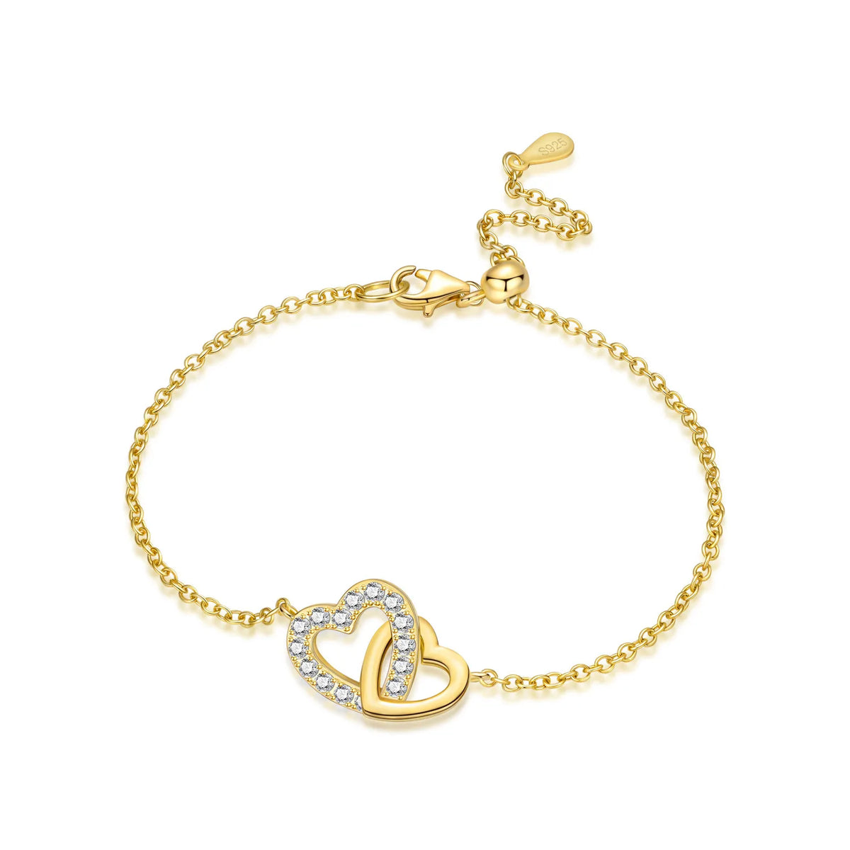 Verstellbares Herz-Knoten-Armband aus 925 Sterling Silber mit 18K-Goldveredelung – Eleganter Damenschmuck