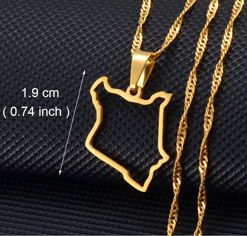 Outline Länderkarte Anhänger-Halskette – Guyana, Kenia, Mali, Senegal, Kongo, Montserrat, Simbabwe, Somalia, Sierra Leone, Dominica, Malawi, Mauritius, Sambia & Tobago Schmuck