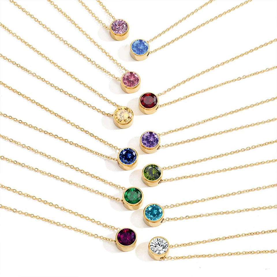 Halskette mit 12 Geburtssteinen für Damen – Goldfarbene Edelstahl-Kette für Braut, Hochzeit, Geburtstag, Jahrestag & Elegante Schmuckgeschenke