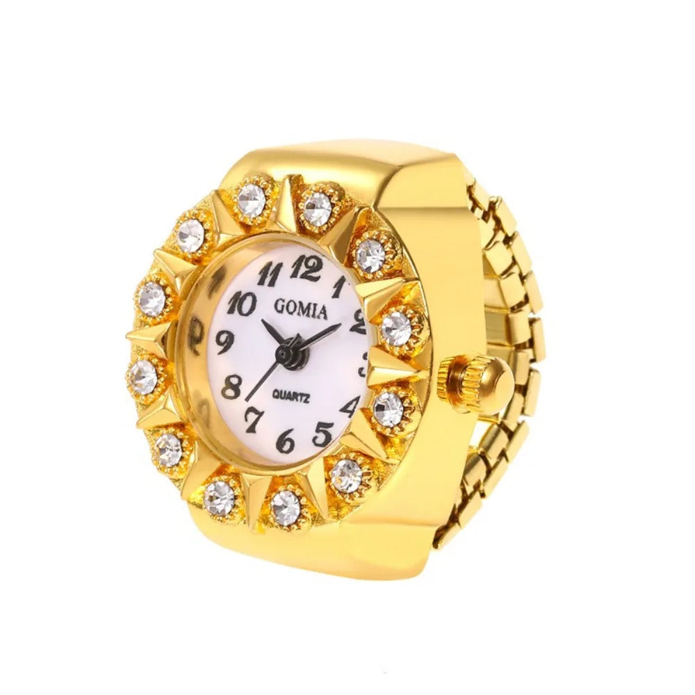 Modische Finger-Ringuhr mit Quarzwerk, Edelstahl & Metalllegierung – Funkelnde Schmuckuhr als Geschenk