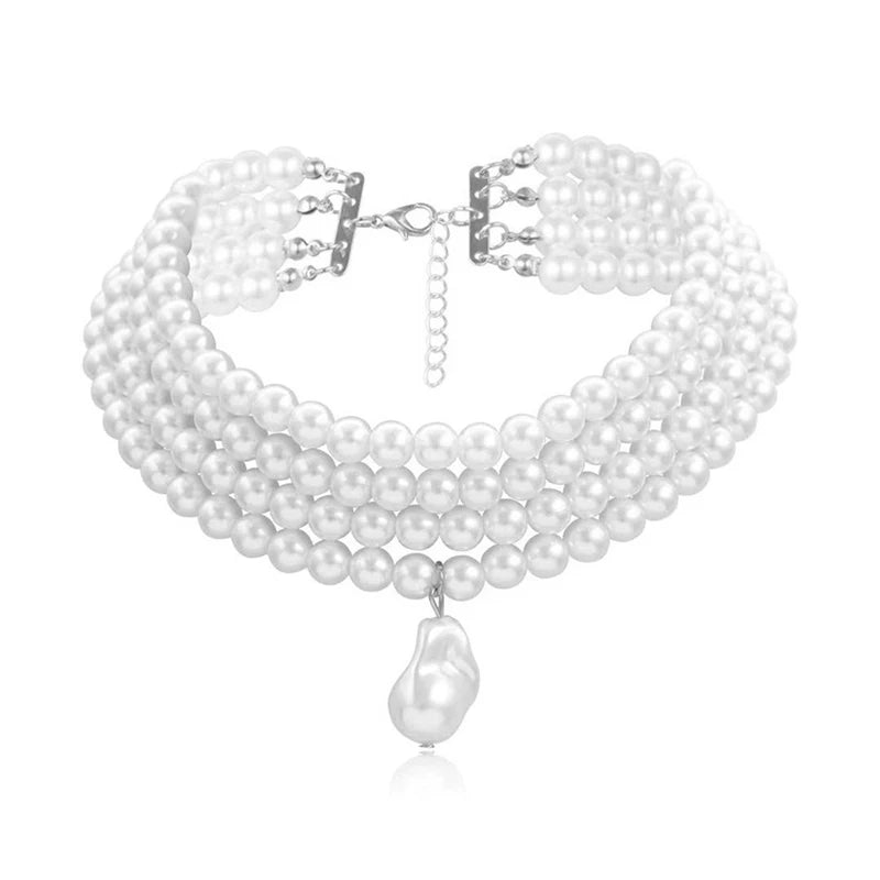 Mehrreihige Perlen-Halskette mit Rundperlen & Barockperlen-Anhänger – Eleganter Hochzeitsschmuck für Damen
