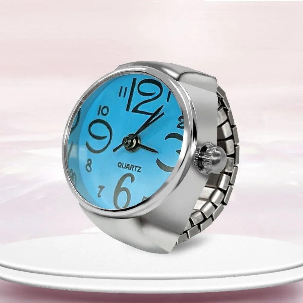Kreative Runde Finger-Ringuhr mit Quarzwerk & Elastischem Ring – Modische Partneruhr für Damen & Herren