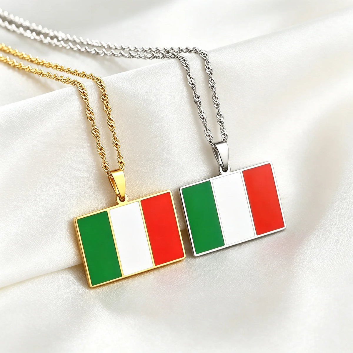 Italien-Flaggen-Halskette – Verblassungsbeständiger Halsschmuck aus Titanstahl für Damen & Herren
