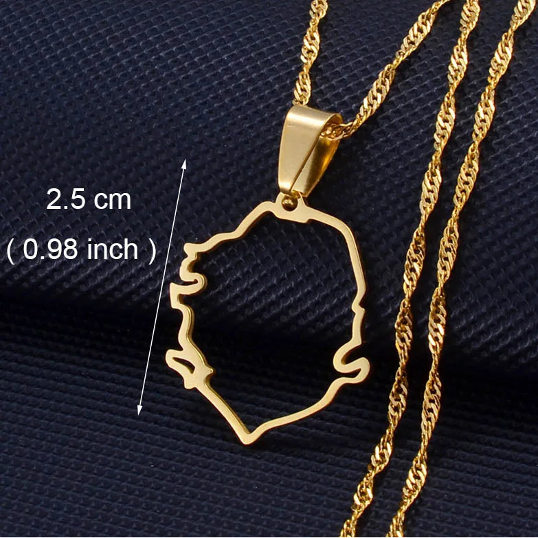 Outline Länderkarte Anhänger-Halskette – Guyana, Kenia, Mali, Senegal, Kongo, Montserrat, Simbabwe, Somalia, Sierra Leone, Dominica, Malawi, Mauritius, Sambia & Tobago Schmuck