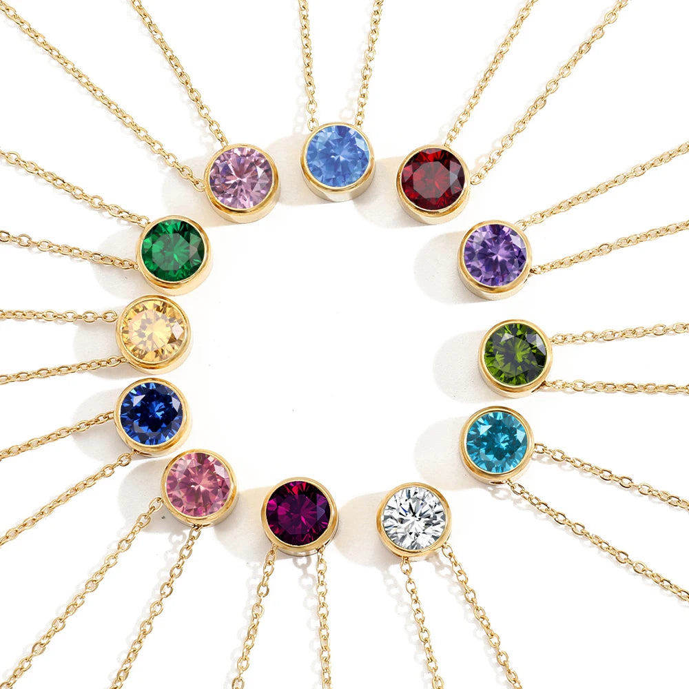 Halskette mit 12 Geburtssteinen für Damen – Goldfarbene Edelstahl-Kette für Braut, Hochzeit, Geburtstag, Jahrestag & Elegante Schmuckgeschenke