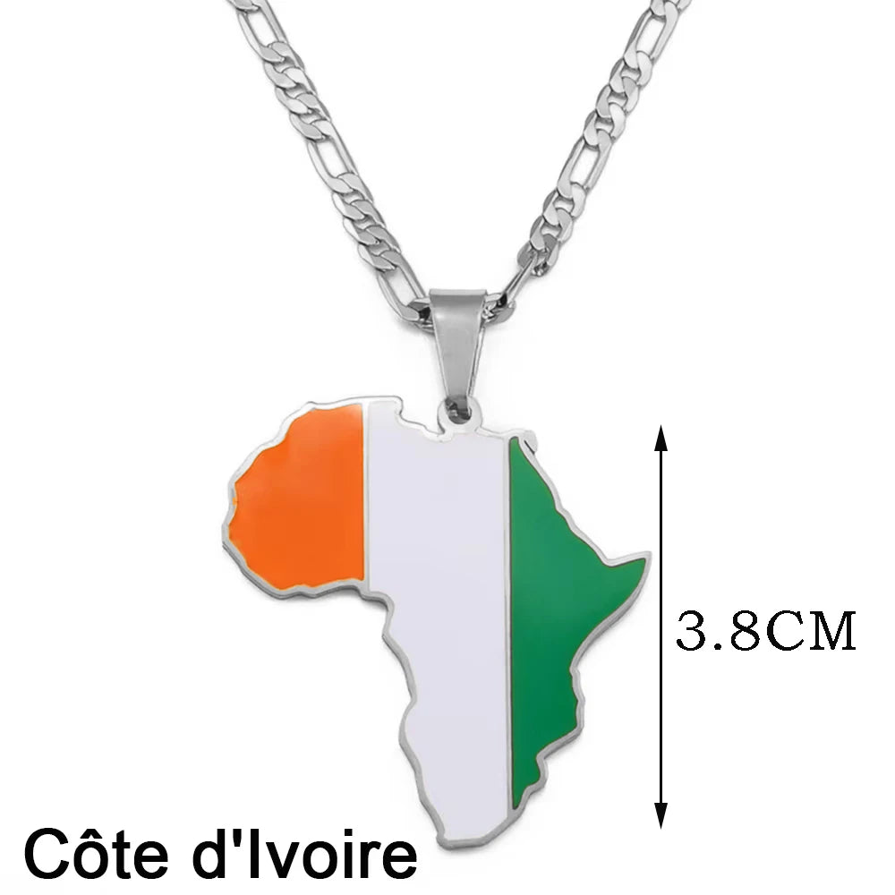 3,8CM Süd-Sudan, Côte d’Ivoire & Südafrika Landkarten-Flaggen-Halskette – Afrikanischer Schmuck für Damen & Herren