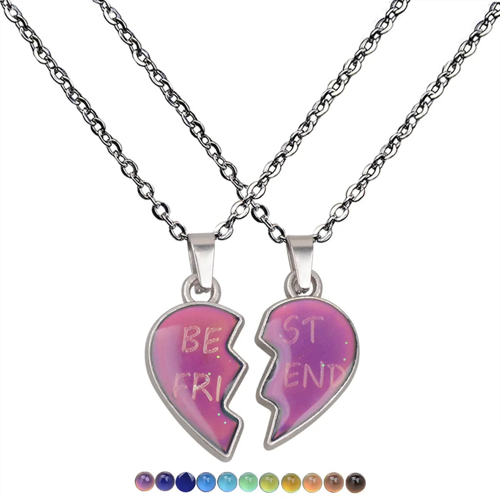 Farbwechselnde Stimmungs-Herz-Puzzle-Halsketten – Passender Partnerschmuck mit Edelstahlketten für Paare & Beste Freunde