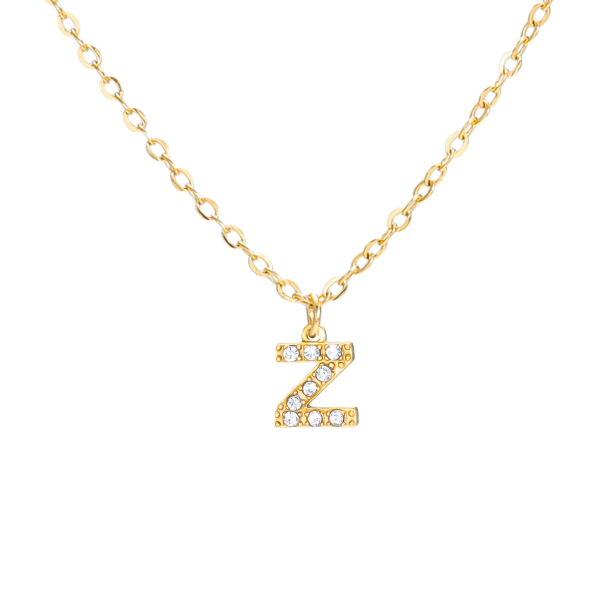 A–Z Zirkon-Initialen-Halskette für Damen – Goldfarbener Edelstahl Buchstabe