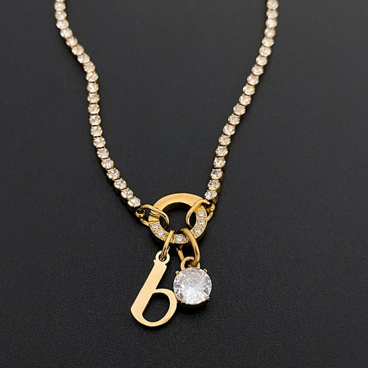 Initialen-Zirkon-Halskette für Damen – Edelstahl Choker mit Rundem Verschluss & Buchstabenanhänger