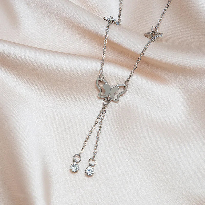 Filigranes Schmetterlings-Fußkettchen mit Zirkon – Goldfarbener & Silberfarbener Schmuck für Damen
