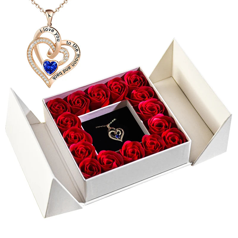 Geschenkbox mit Ewiger Rose, Anhänger-Halskette & Rosenseife – Elegantes Schmuckgeschenk für Damen
