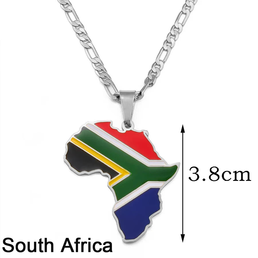 3,8CM Süd-Sudan, Côte d’Ivoire & Südafrika Landkarten-Flaggen-Halskette – Afrikanischer Schmuck für Damen & Herren