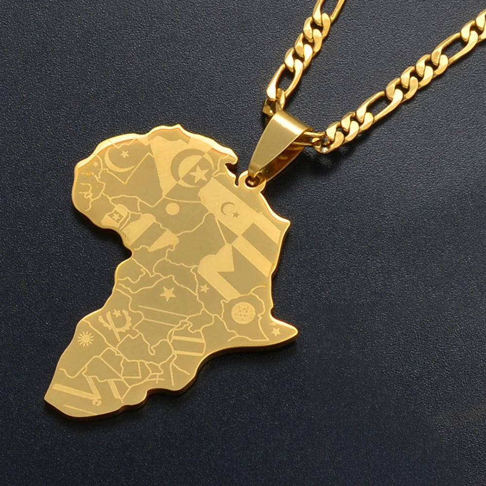 Afrika-Karten Flaggen-Halskette – Gold- & Silberfarbene Afrika-Halskette