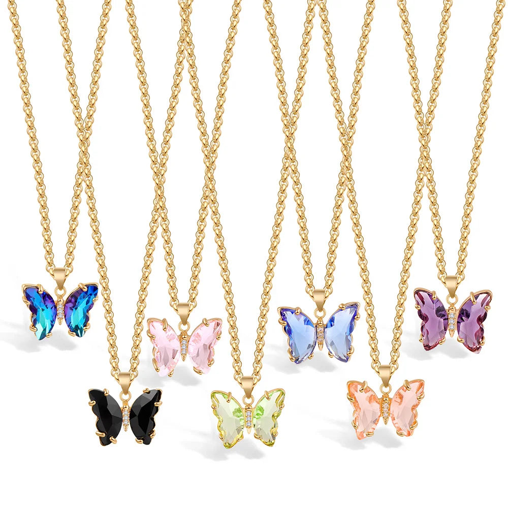 Bunte Schmetterlings-Halskette mit Glaskristallen – Eleganter Anhänger-Schmuck für Damen & Mädchen