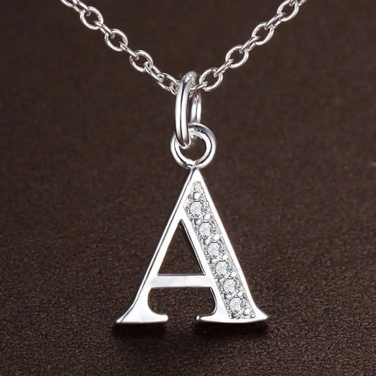 A–Z Initialen-Zirkon-Halskette für Damen – 925 Sterling Silber Buchstabenanhänger