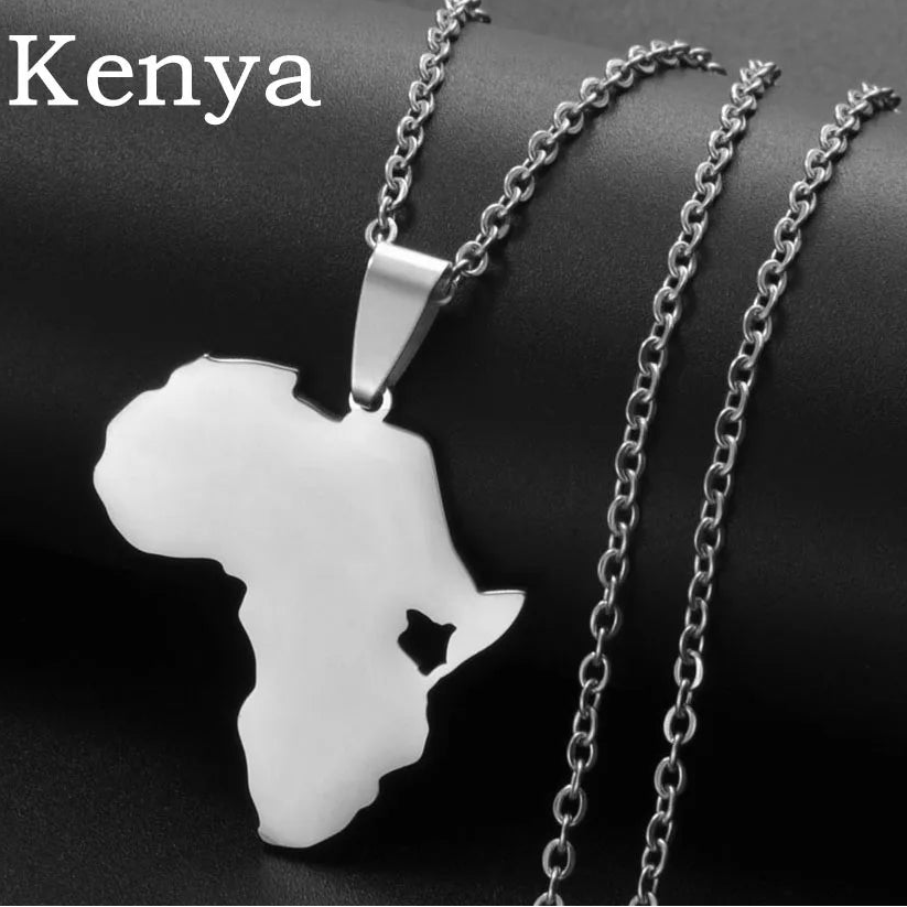 Afrika Landkarten-Anhänger Halskette – Sudan, Libyen, Sambia, Kenia & Ägypten Edelstahl Heimat- & Kulturschmuck für Damen & Herren