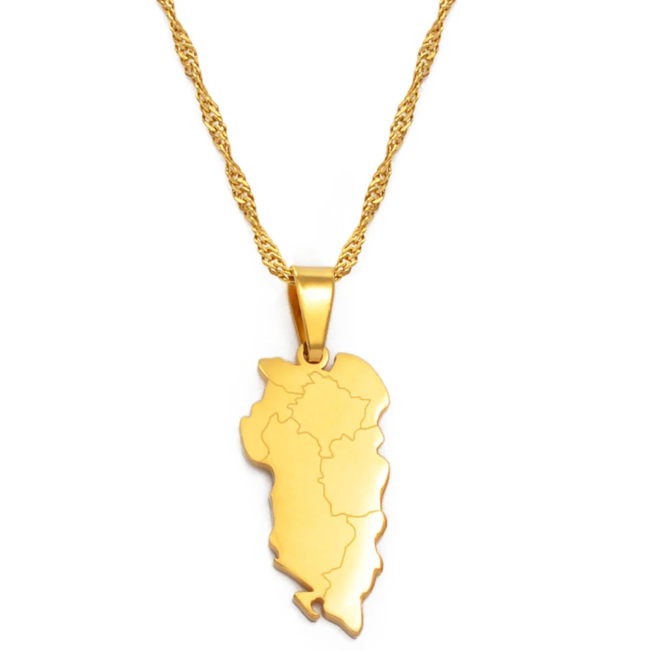 Albanien Landkarten-Halskette – Albanischer Shqipëria & Shqipëria e Madhe Anhänger, Heimat- & Kulturschmuck für Damen & Herren