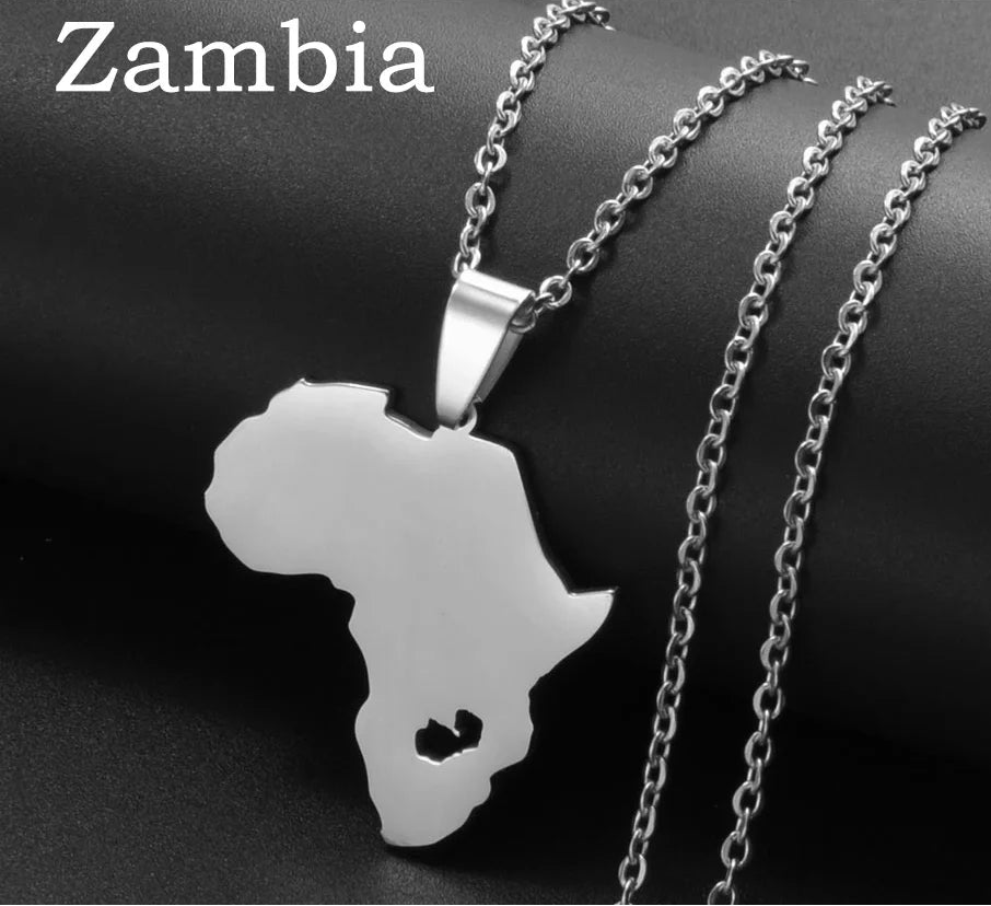 Afrika Landkarten-Anhänger Halskette – Sudan, Libyen, Sambia, Kenia & Ägypten Edelstahl Heimat- & Kulturschmuck für Damen & Herren