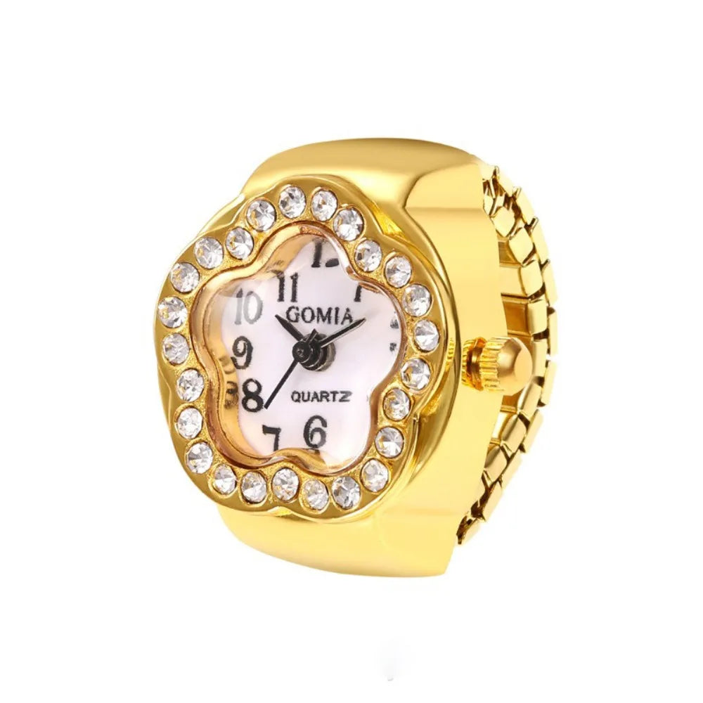 Modische Finger-Ringuhr mit Quarzwerk, Edelstahl & Metalllegierung – Funkelnde Schmuckuhr als Geschenk