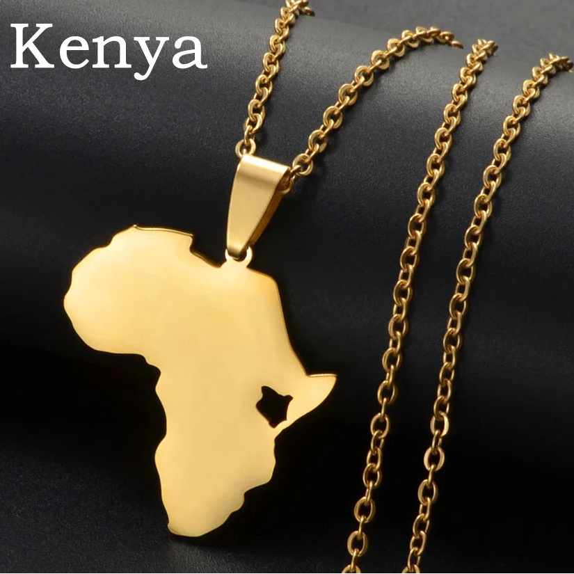 Afrika Landkarten-Anhänger Halskette – Sudan, Libyen, Sambia, Kenia & Ägypten Edelstahl Heimat- & Kulturschmuck für Damen & Herren