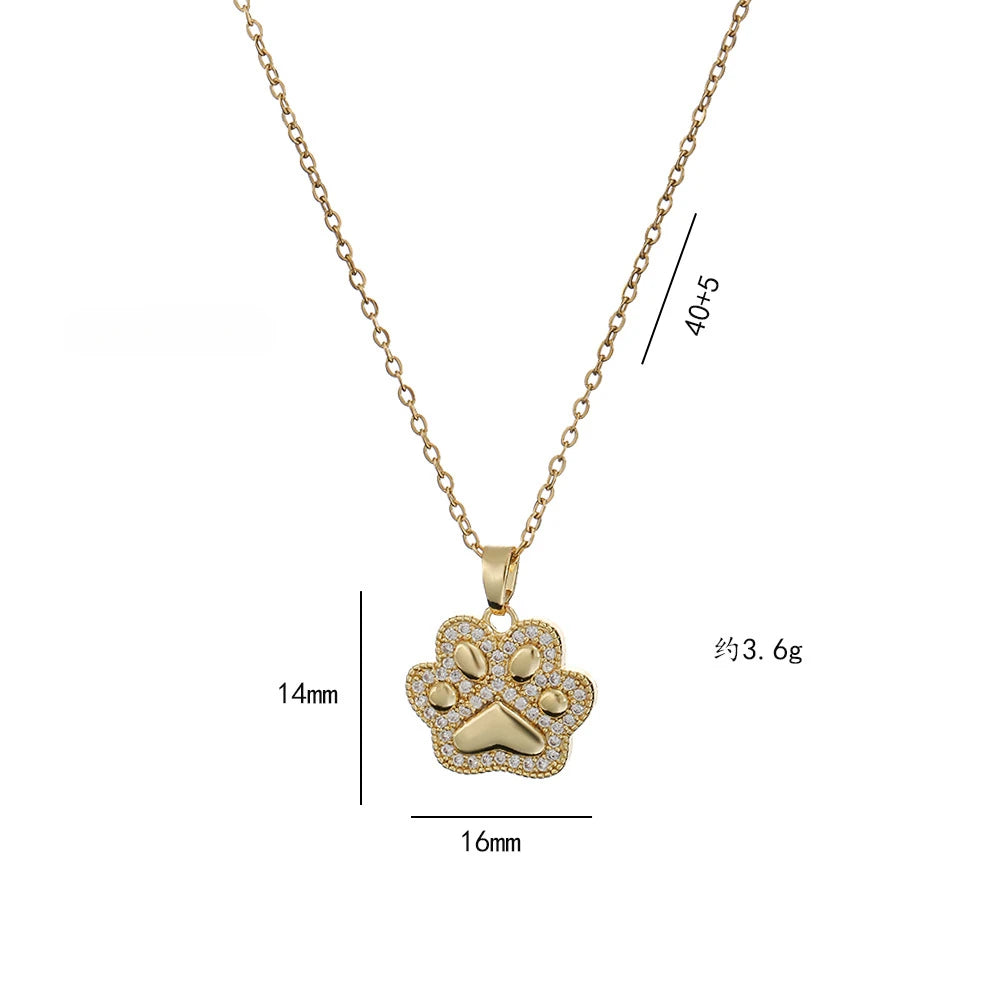 Goldfarbene Katzenpfoten-Zirkonia-Halskette für Damen – Edelstahl Tierpfoten-Anhänger, Farbbeständiger Koreanischer Trend-Schmuck