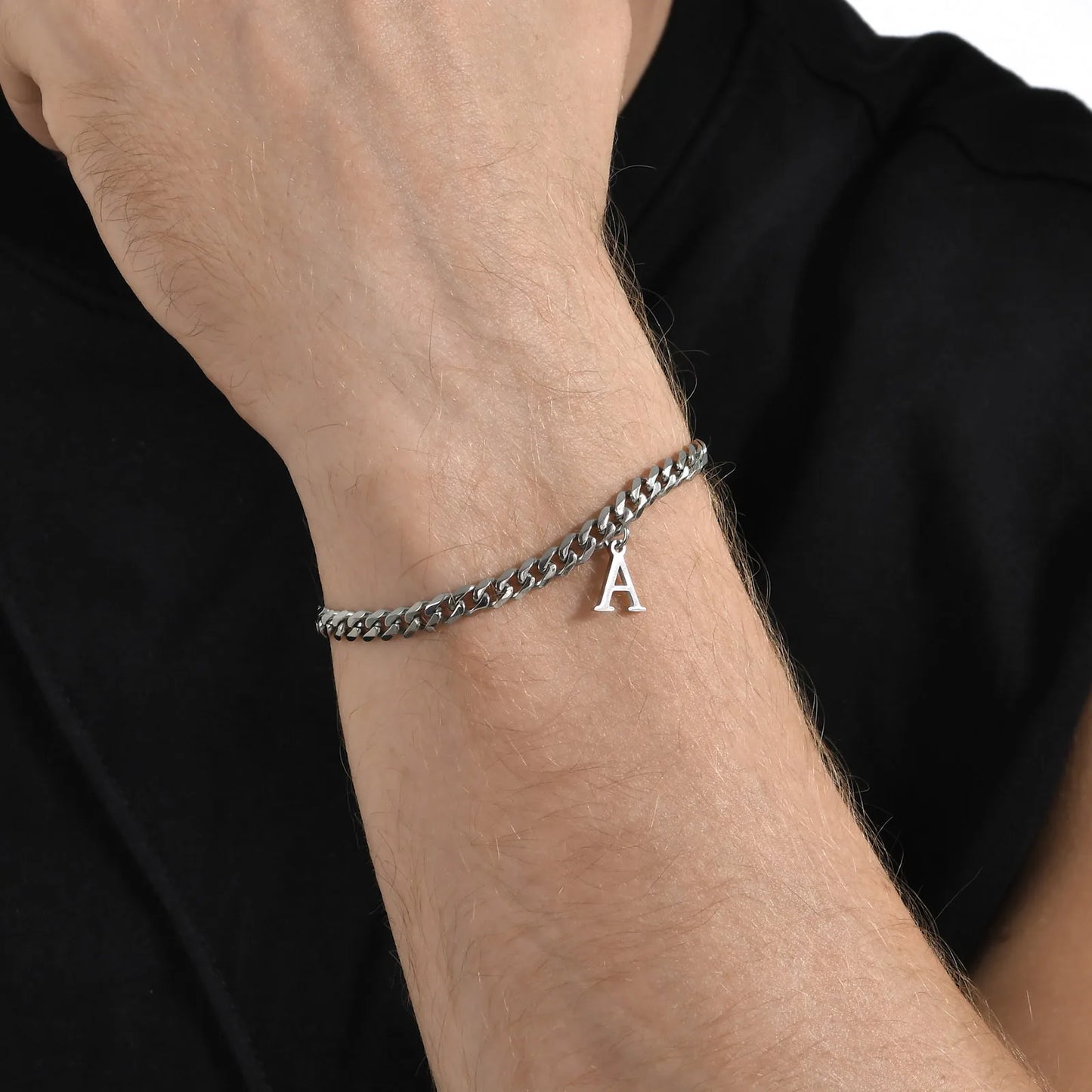 Initialen Buchstaben Cuban-Armband – Edelstahl A-Z Buchstaben Armband