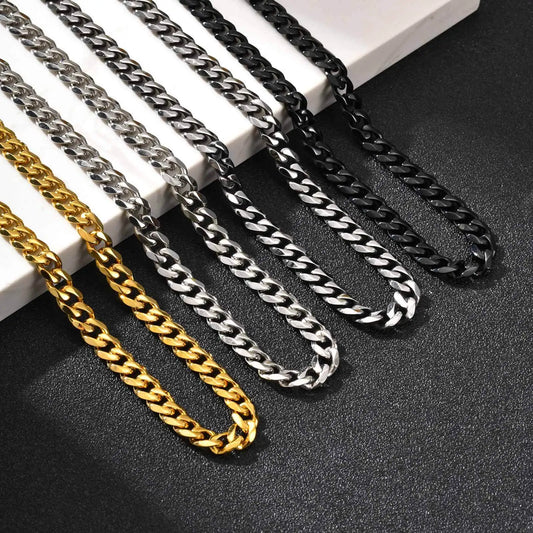 Klassische Panzerketten-Halskette – Edelstahl-Gliederkette in Grau, Silber, Gold & Schwarz für Damen & Herren