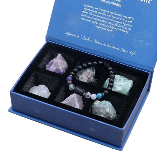 Sternzeichen-Naturstein-Armband – 12 Tierkreiszeichen mit Lapislazuli & Amethyst in Geschenkbox
