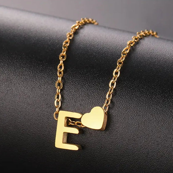 Buchstaben-Initialen Herz-Halskette – Edelstahl A-Z Buchstaben-Schmuck