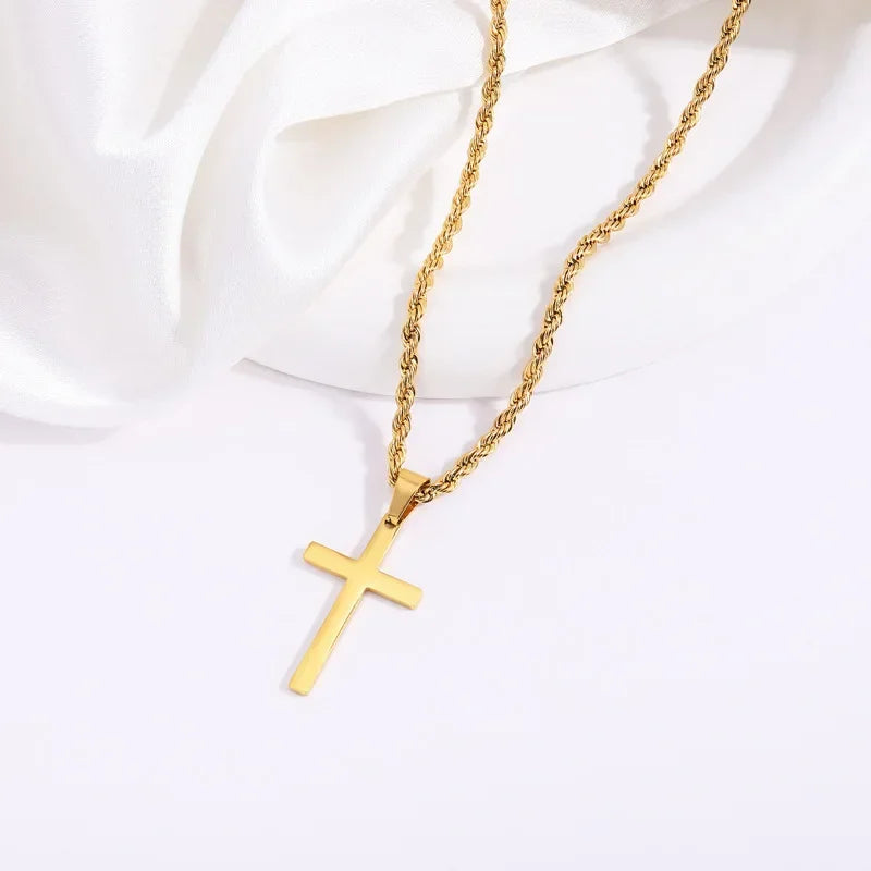 Minimalistische Kreuz-Halskette für Damen & Herren – Goldfarbener Edelstahl Choker