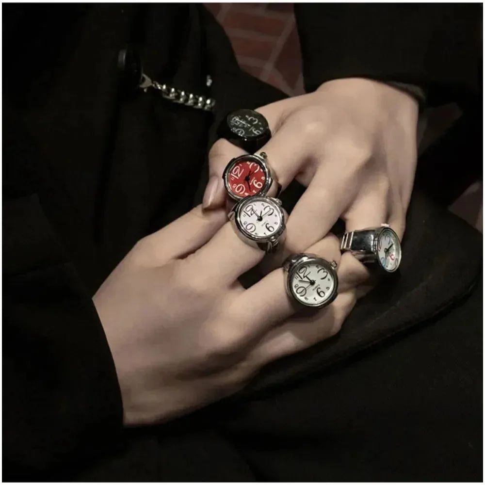Kreative Runde Finger-Ringuhr mit Quarzwerk & Elastischem Ring – Modische Partneruhr für Damen & Herren