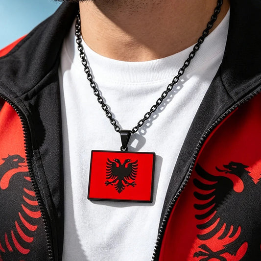 Albanischer Adler-Anhänger – Vintage-Halskette aus Edelstahl mit Emaille für Damen & Herren