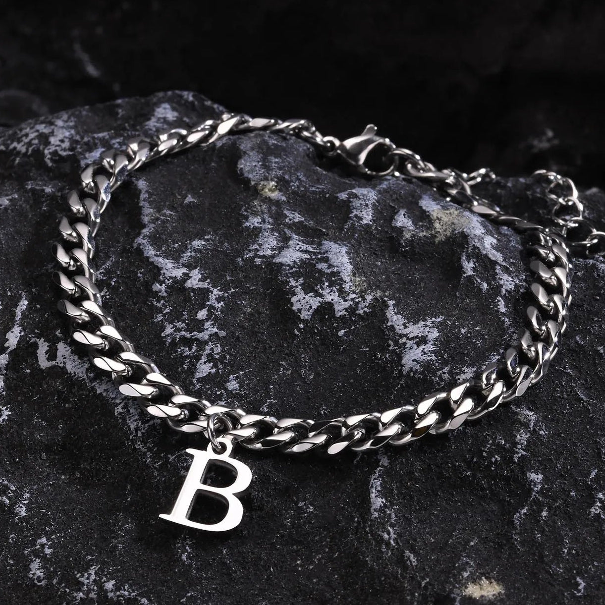 Initialen Buchstaben Cuban-Armband – Edelstahl A-Z Buchstaben Armband