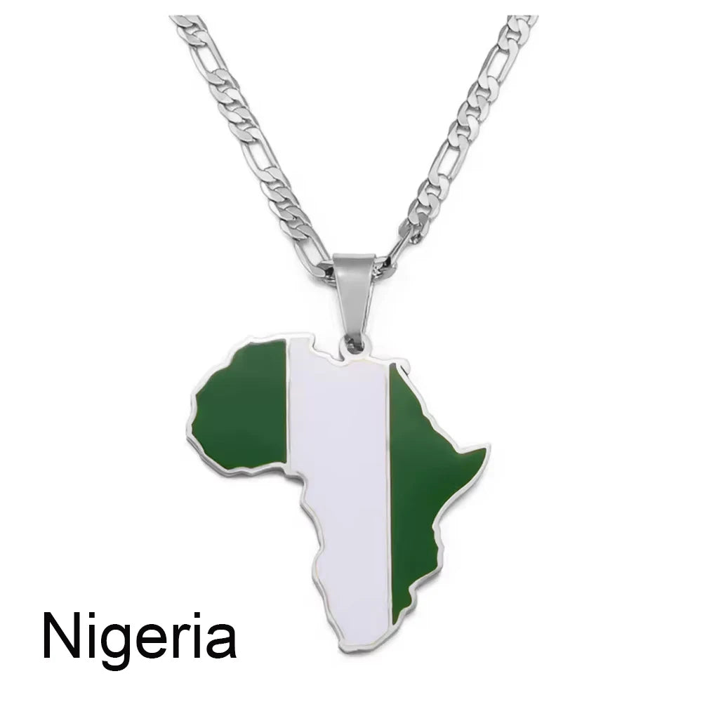 3,8CM Süd-Sudan, Côte d’Ivoire & Südafrika Landkarten-Flaggen-Halskette – Afrikanischer Schmuck für Damen & Herren