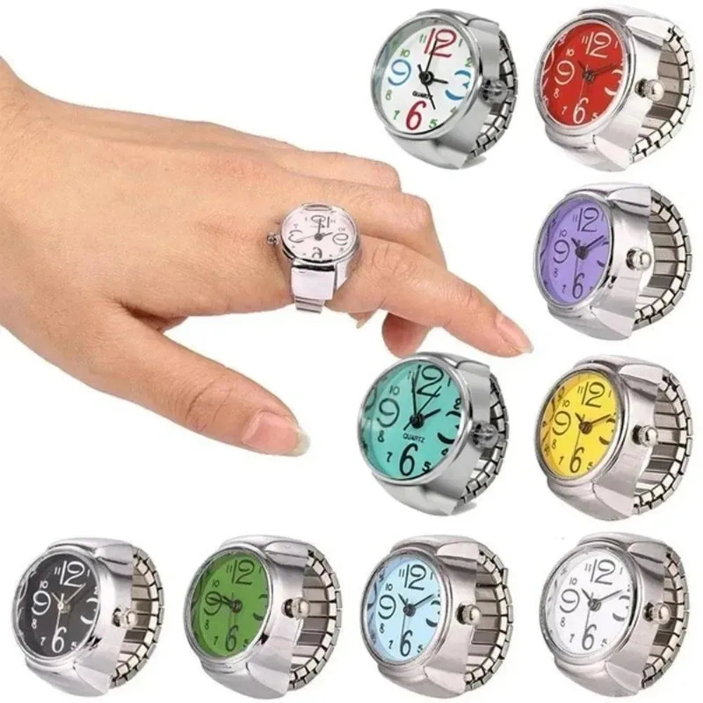 Kreative Runde Finger-Ringuhr mit Quarzwerk & Elastischem Ring – Modische Partneruhr für Damen & Herren