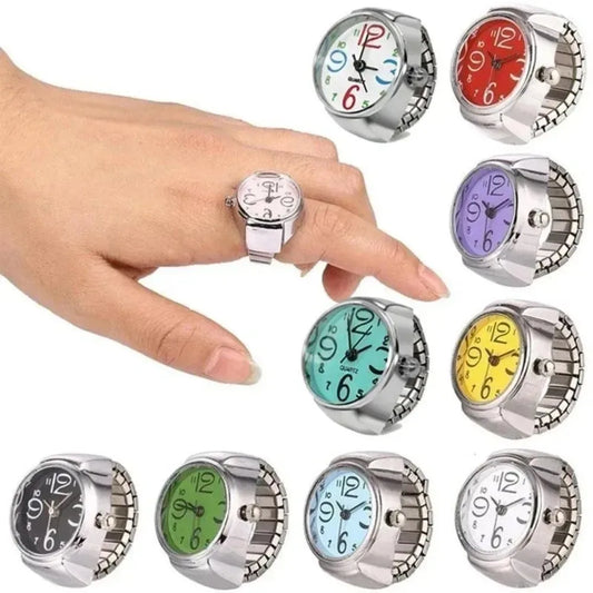 Kreative Runde Finger-Ringuhr mit Quarzwerk & Elastischem Ring – Modische Partneruhr für Damen & Herren