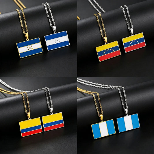 Lateinamerika-Karten- & Flaggen-Halskette – Edelstahl-Anhänger für Honduras, Venezuela, Kolumbien, Guatemala & Argentinien