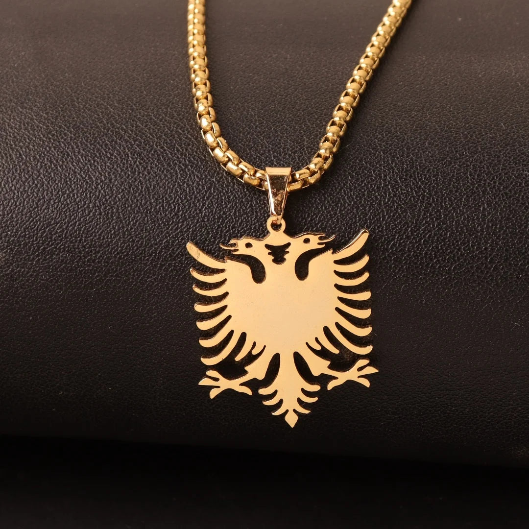 Albanische Doppeladler-Halskette – Edelstahl Albania Flaggen-Adler-Anhänger, Unisex Heimat- & Kulturschmuck für Damen & Herren