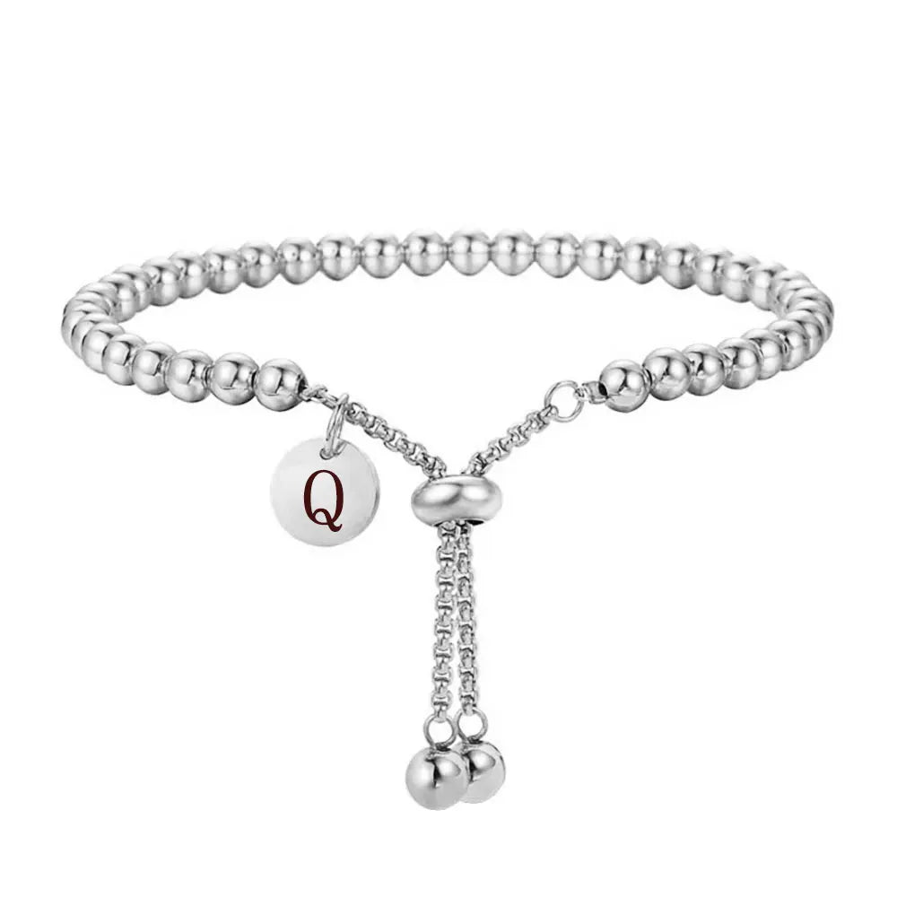 A–Z Initialen-Armband für Damen – Verstellbares Edelstahl Perlenarmband mit Buchstaben-Charm