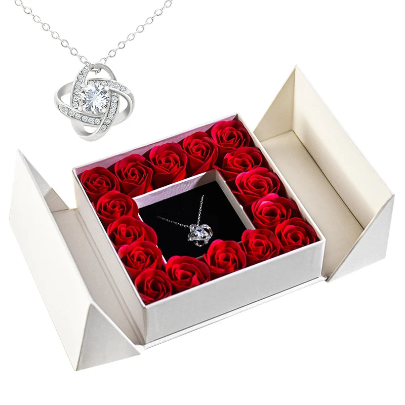 Geschenkbox mit Ewiger Rose, Anhänger-Halskette & Rosenseife – Elegantes Schmuckgeschenk für Damen