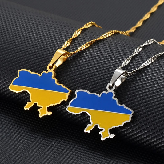 Ukraine Landkarten-Flaggen-Halskette für Damen & Herren – Ukrainischer Länder-Anhänger, Heimat-, Kultur- & Erinnerungsschmuck
