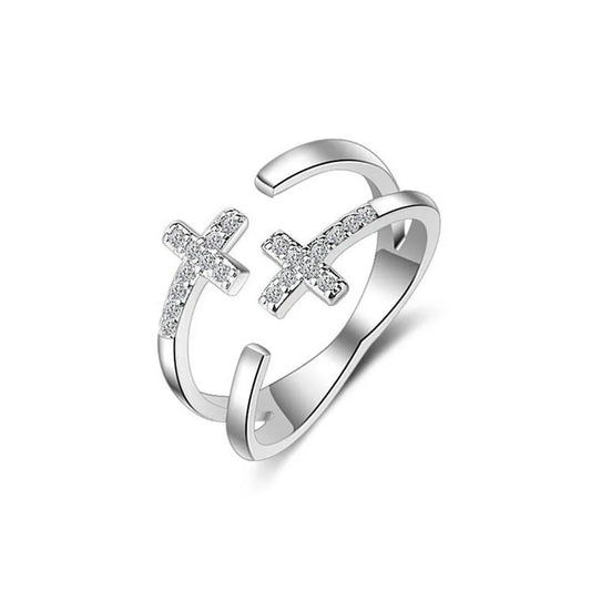 925 Sterling Silber Kreuzring für Damen – Trendiger Größenverstellbarer Offener Fingerring, Minimalistischer Modeschmuck