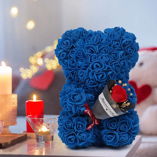 Ewiger Rosen-Teddybär aus Kunstblumen – Romantisches Dekoratives Geschenk zum Muttertag, Geburtstag & Jahrestag