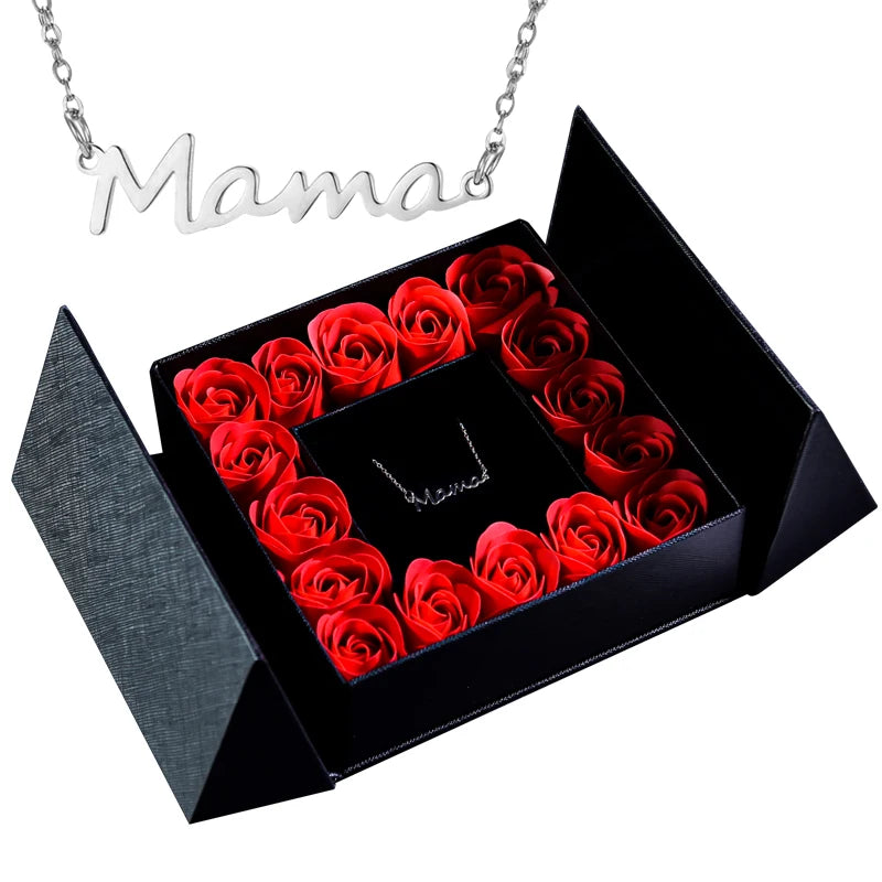Geschenkbox mit Ewiger Rose, Anhänger-Halskette & Rosenseife – Elegantes Schmuckgeschenk für Damen