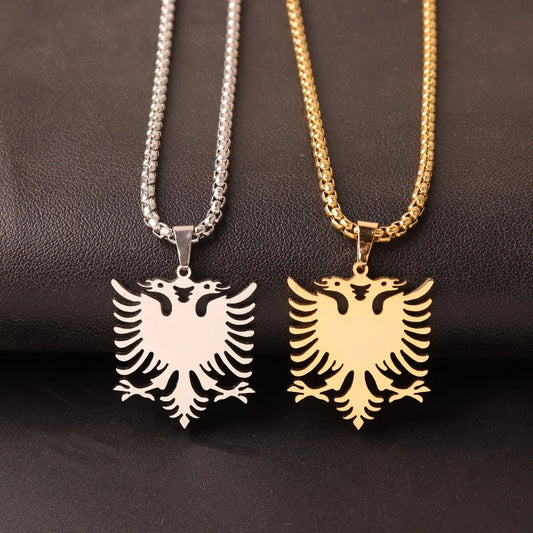 Albanische Doppeladler-Halskette – Edelstahl Albania Flaggen-Adler-Anhänger, Unisex Heimat- & Kulturschmuck für Damen & Herren