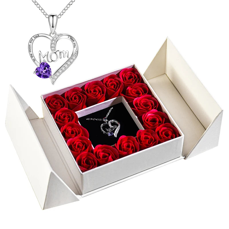 Geschenkbox mit Ewiger Rose, Anhänger-Halskette & Rosenseife – Elegantes Schmuckgeschenk für Damen