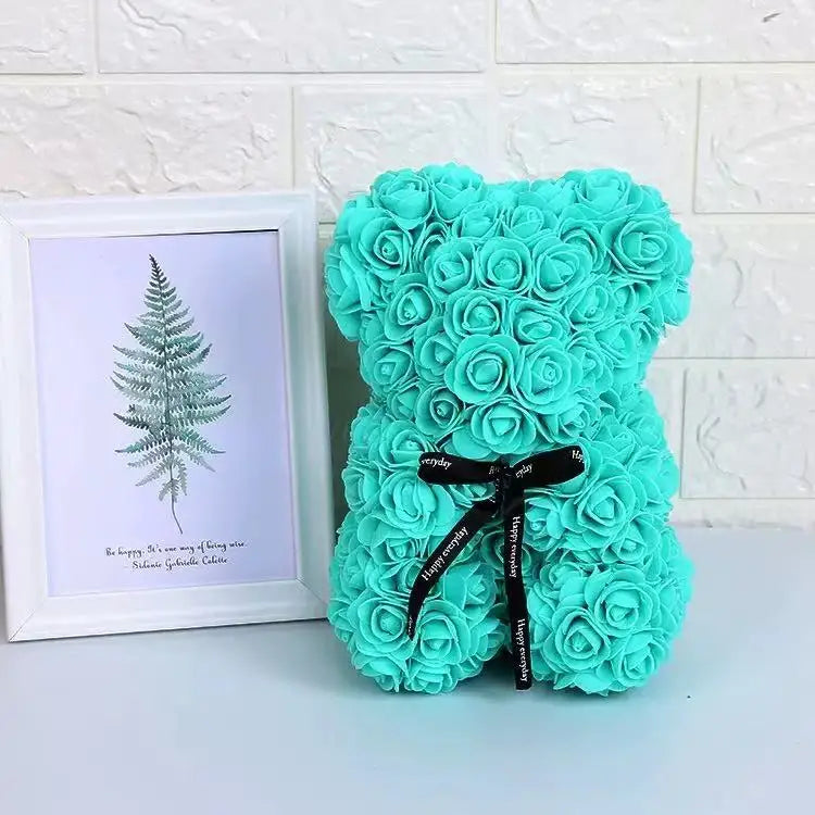 25cm Rosen-Teddybär mit Geschenkbox – Romantischer Kunstrosen-Bär zum Valentinstag oder besonderem Anlass